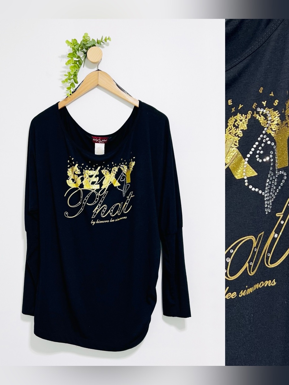 Baby Phat Y2K Rhinestones Embellished Black Long Sleeve Top